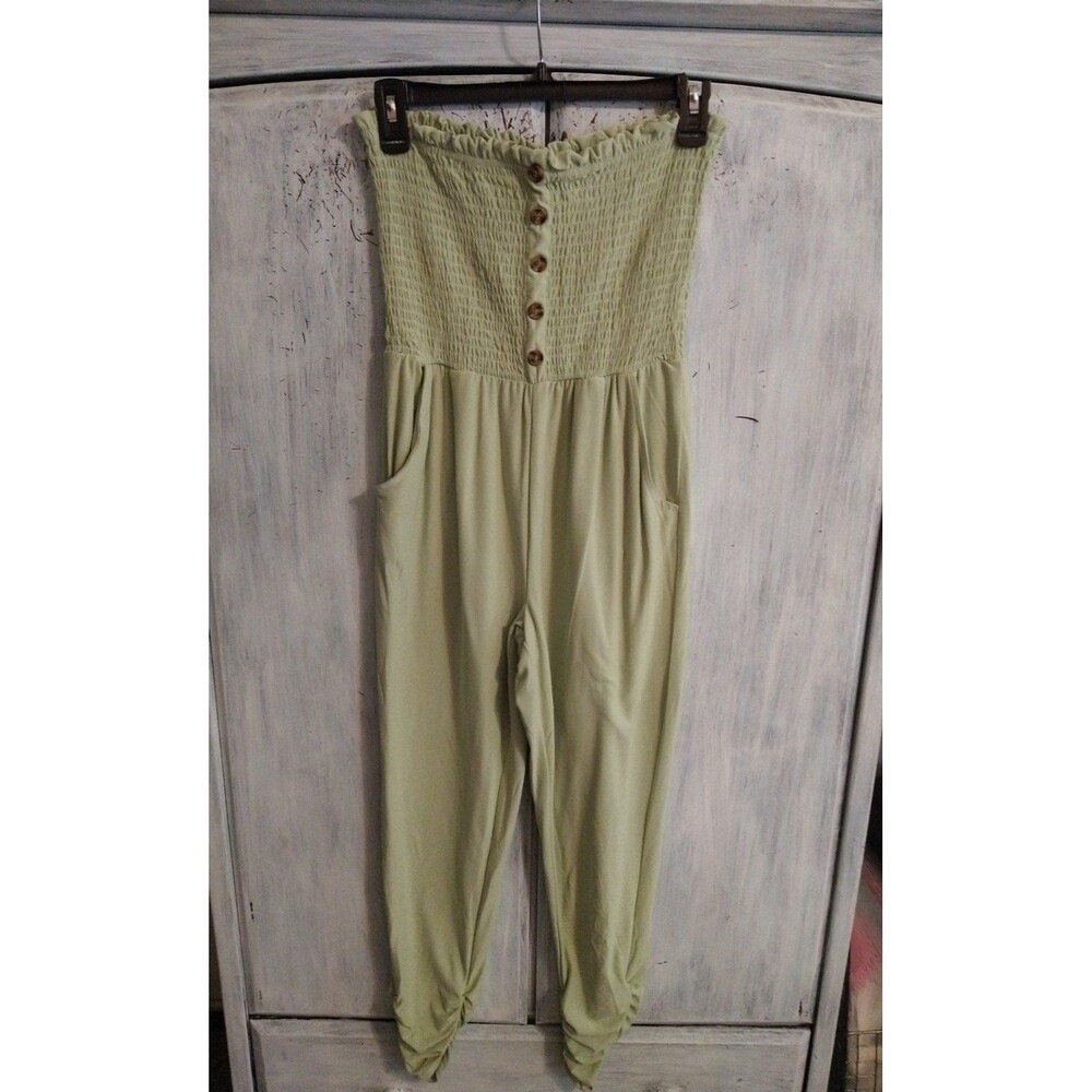 Jolie & joy strapless tube top Jumpsuit Nwt Green MD Boho Beachy